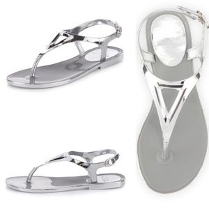 NWOT Stuart Weitzman Trifecta Metallic Jelly Sandal, Silver Size 9